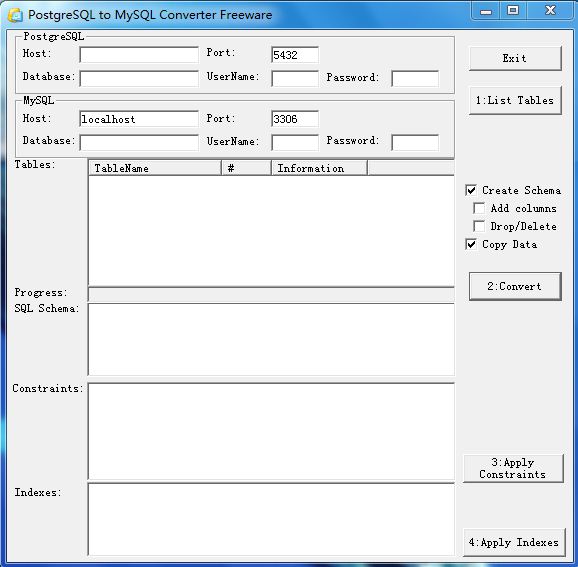 Transfer tables from PostgreSQL to MySQL