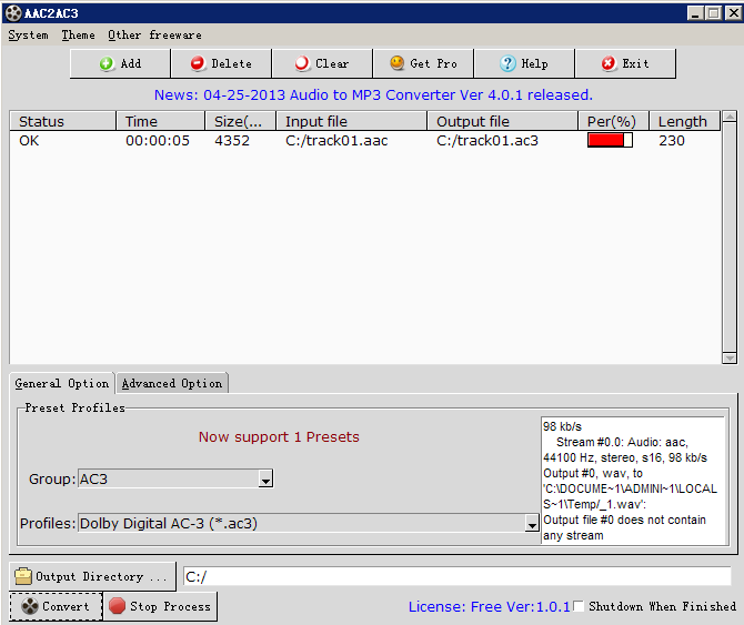 Convert AAC to AC3 easily.