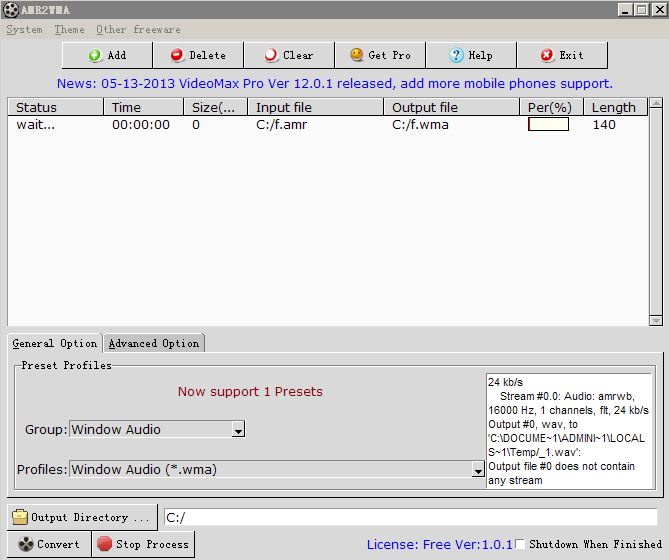 converts AMR files to WMA.