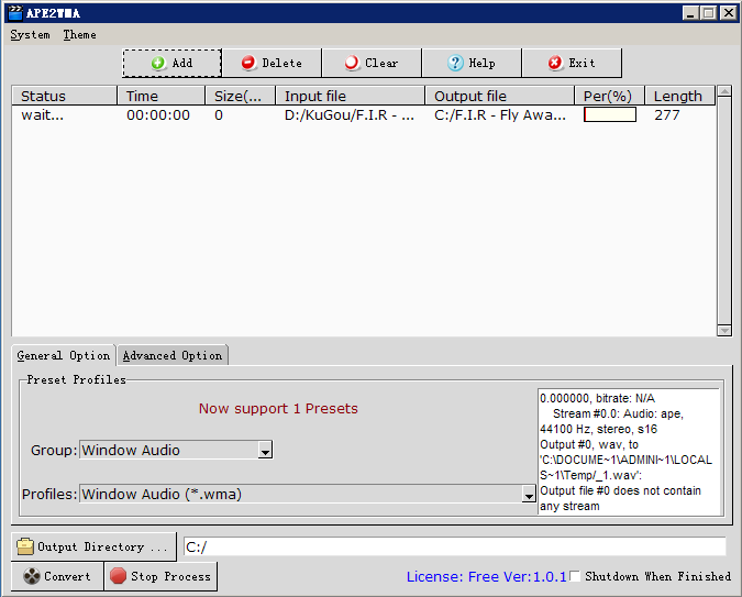 converts APE files to WMA.