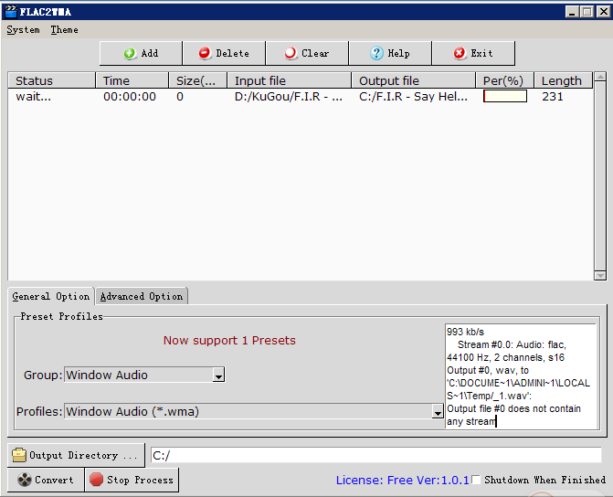 converts FLAC files to WMA.