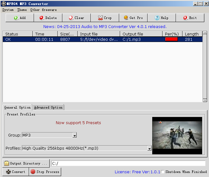 convert MPEG4 to MP3 format