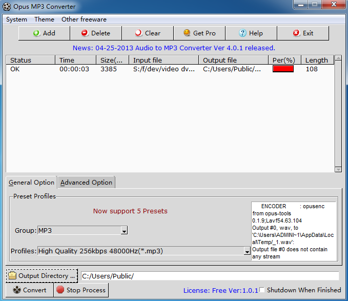 convert Opus to MP3 format.