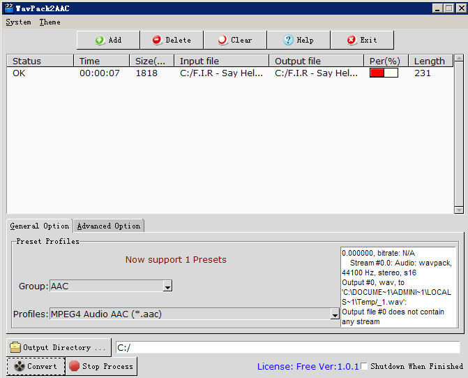 converts WavPack files to AAC